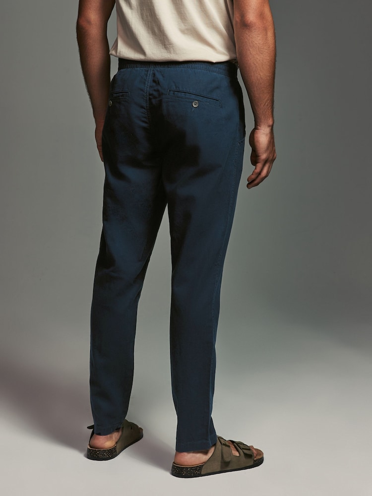Navy Blue/Charcoal Grey Linen Cotton Elasticated Drawstring Trousers 2 Pack - Image 7 of 14