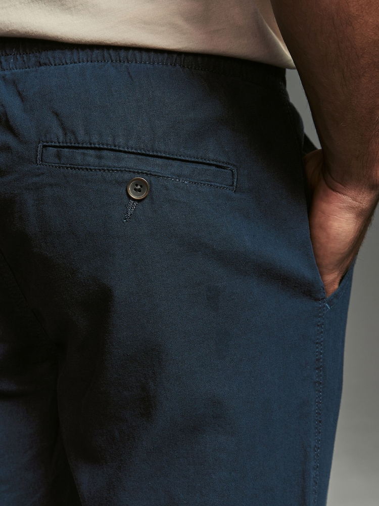 Navy Blue/Charcoal Grey Linen Cotton Elasticated Drawstring Trousers 2 Pack - Image 8 of 14