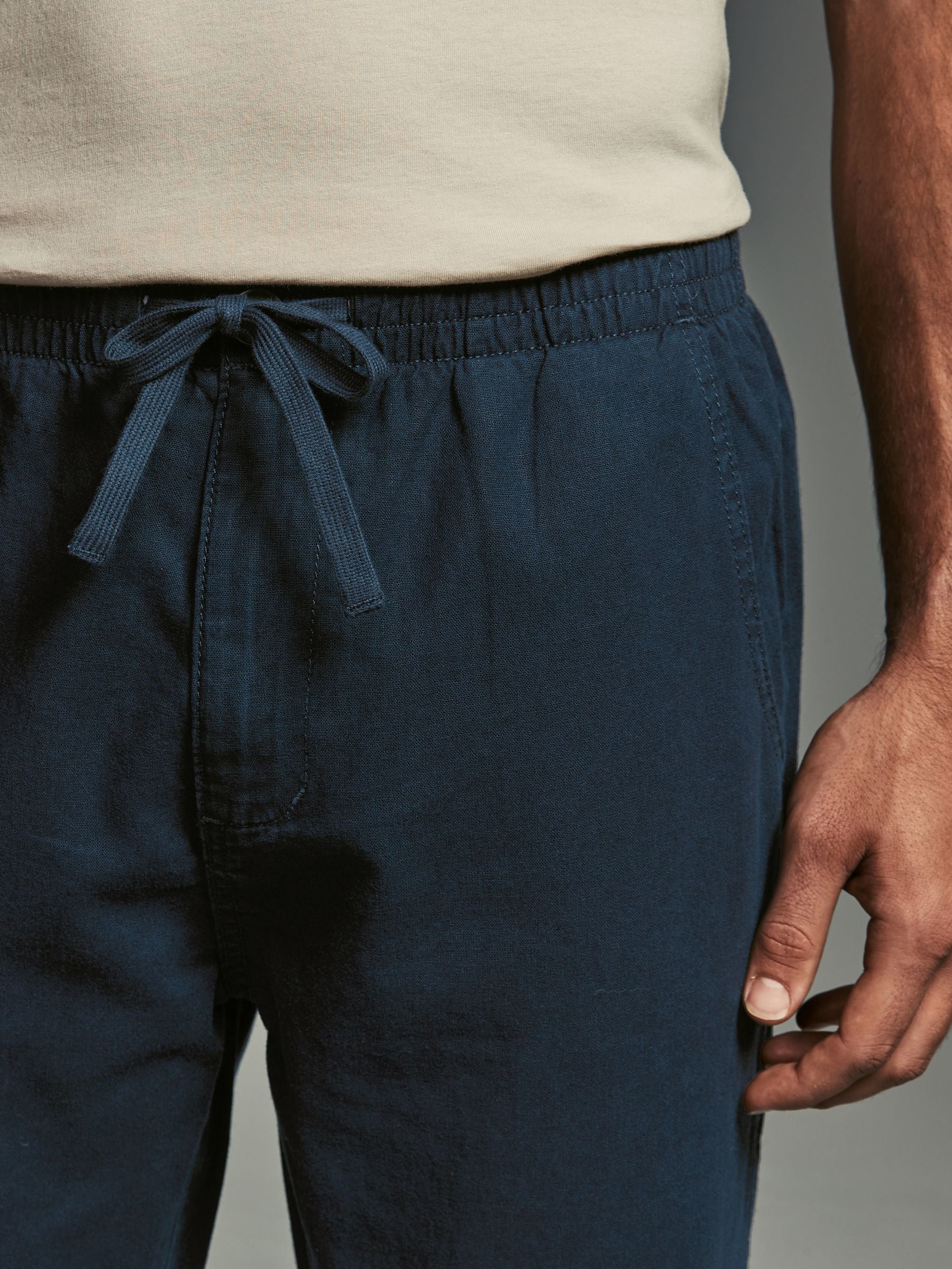 Buy Navy Blue/Charcoal Grey Linen Cotton Elasticated Drawstring
