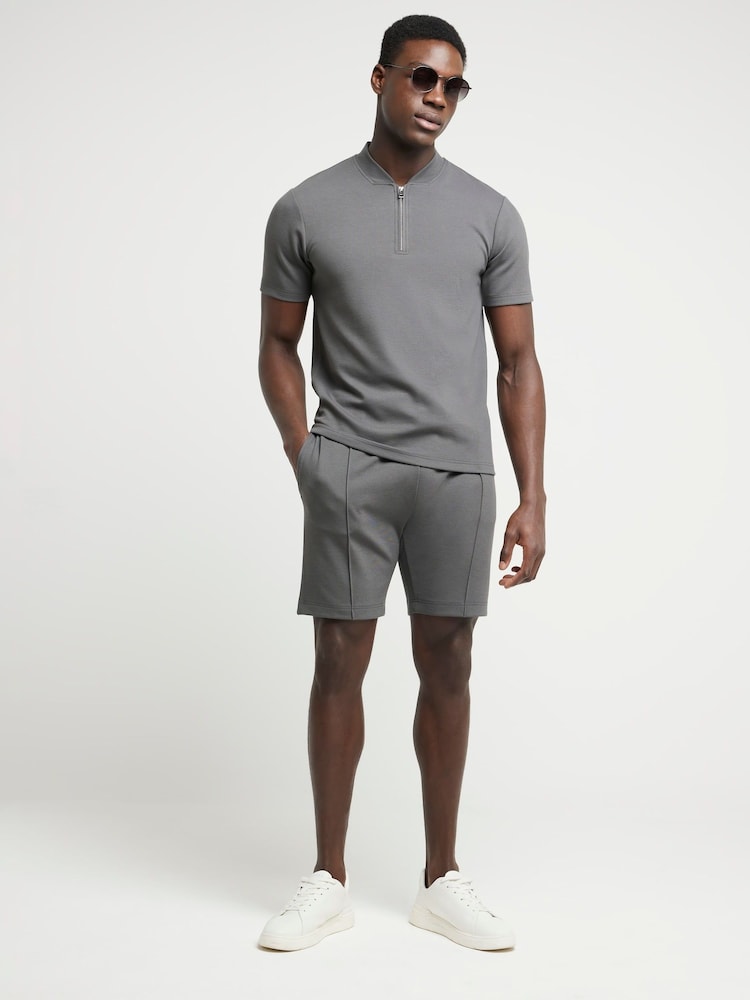 River Island Grey 100% Cotton Short Sleeve Polo T-Shirt - Image 1 of 4