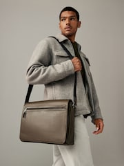 Olive Green Leather Messenger Bag - Image 1 of 5