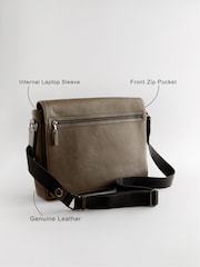 Olive Green Leather Messenger Bag - Image 4 of 5
