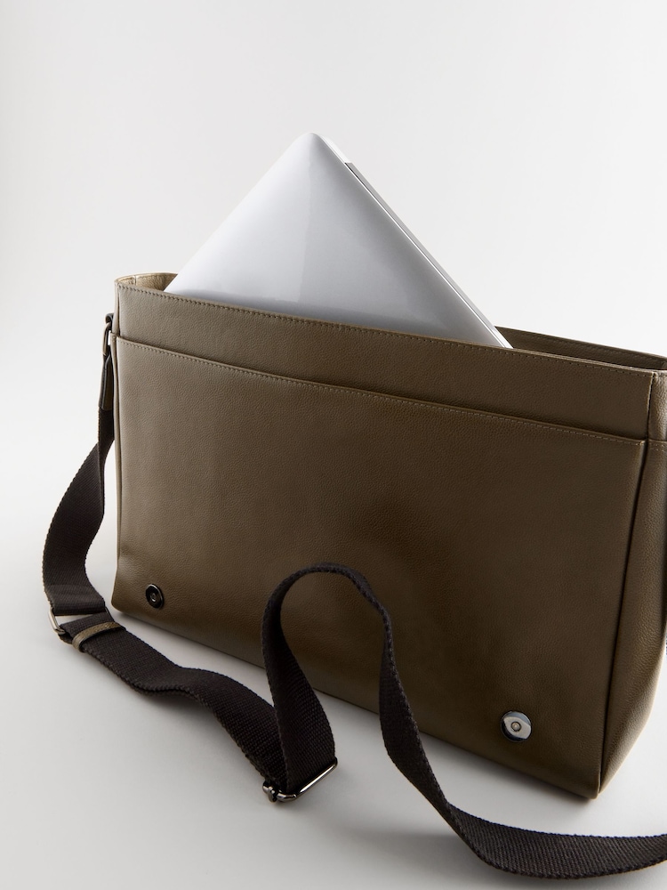 Olive Green Leather Messenger Bag - Image 5 of 5