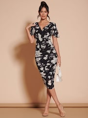 Jolie Moi Black Wrap Front Mesh Bodycon Dress - Image 4 of 6