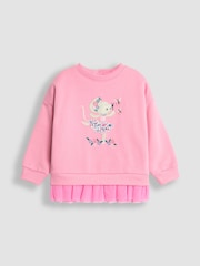 JoJo Maman Bébé Rose Pink Mouse Appliqué Tulle Frill Sweatshirt - Image 1 of 3