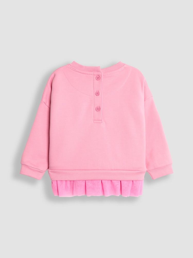 JoJo Maman Bébé Rose Pink Mouse Appliqué Tulle Frill Sweatshirt - Image 2 of 3