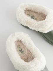 Khaki Green Faux Fur Lined Platform Clog Slippers - Image 5 of 7