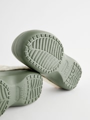 Khaki Green Faux Fur Lined Platform Clog Slippers - Image 7 of 7