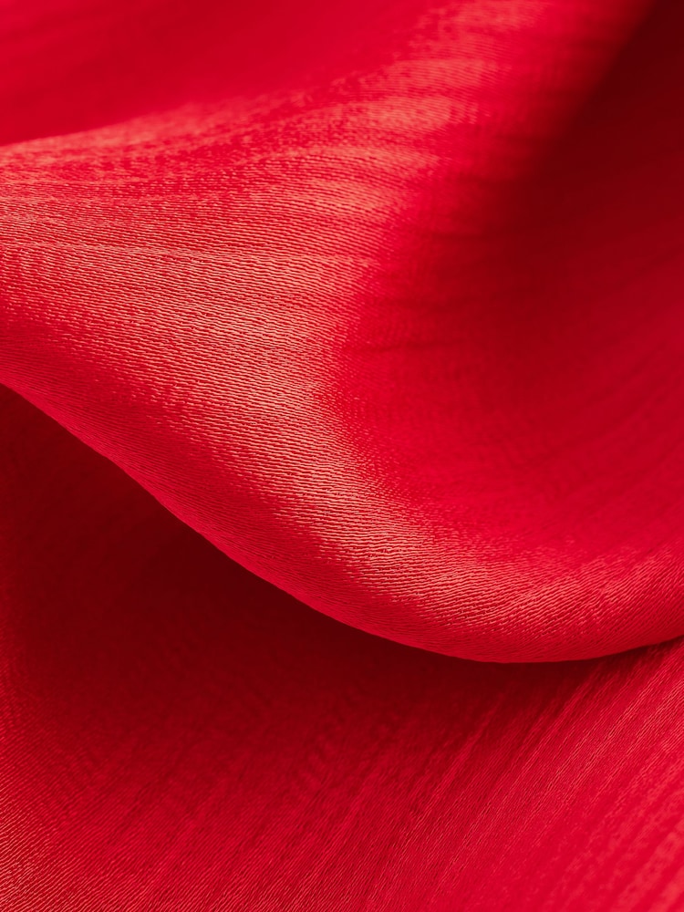 Scarlet Red Ruched Satin Crinkle Midi Dress - Image 3 of 3
