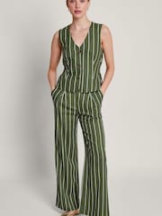 Monsoon Green Susan Stripe Trousers In Linen Blend - Image 2 of 4