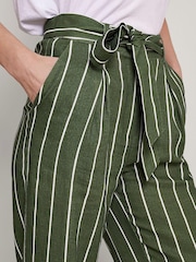 Monsoon Green Susan Stripe Trousers In Linen Blend - Image 3 of 4