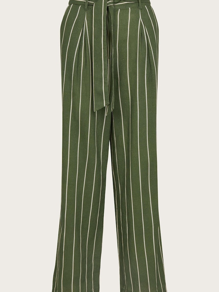 Monsoon Green Susan Stripe Trousers In Linen Blend - Image 4 of 4
