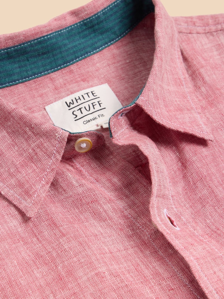 White Stuff Pink Pembroke 100% Linen Shirt - Image 7 of 7