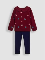 JoJo Maman Bébé Raspberry Butterfly Embroidered Sweatshirt And Leggings Set - Image 1 of 6