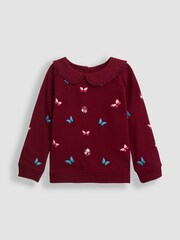 JoJo Maman Bébé Raspberry Butterfly Embroidered Sweatshirt And Leggings Set - Image 2 of 6