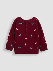 JoJo Maman Bébé Raspberry Butterfly Embroidered Sweatshirt And Leggings Set - Image 3 of 6