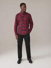Red/Black Check Long Sleeve 100% Cotton Oxford Shirt - Image 2 of 8