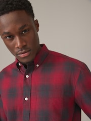 Red/Black Check Long Sleeve 100% Cotton Oxford Shirt - Image 4 of 8