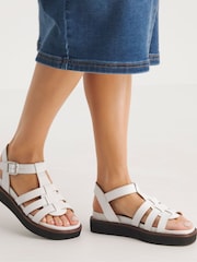 JD Williams White Wide Fit Leather Fisherman Sandals - Image 1 of 4