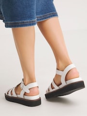 JD Williams White Wide Fit Leather Fisherman Sandals - Image 2 of 4