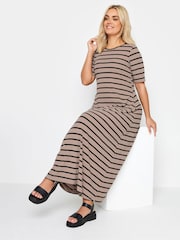 Yours Curve Brown Ribbed Swing Maxi Dress - Image 1 of 4