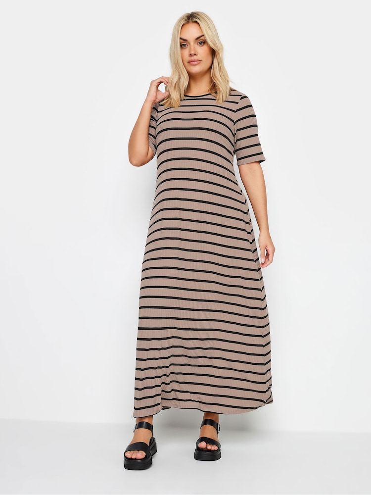 Yours Curve Brown Ribbed Swing Maxi Dress - Image 2 of 4