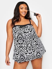 Yours Curve Black Floral Print A-Line Tankini Top - Image 1 of 5