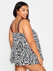 Yours Curve Black Floral Print A-Line Tankini Top - Image 3 of 5