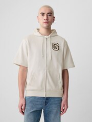 Gap Cream Logo Zip Up Short Sleeve Hoodie - Image 1 of 5