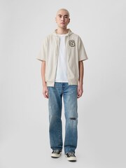Gap Cream Logo Zip Up Short Sleeve Hoodie - Image 3 of 5