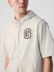 Gap Cream Logo Zip Up Short Sleeve Hoodie - Image 4 of 5