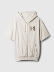 Gap Cream Logo Zip Up Short Sleeve Hoodie - Image 5 of 5