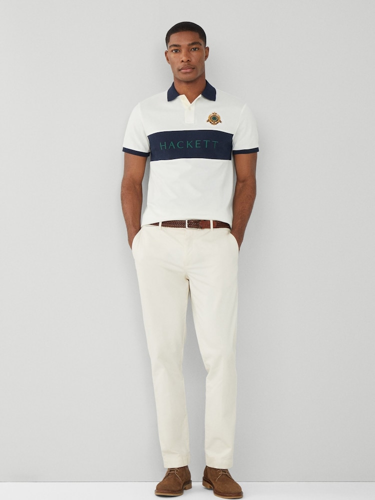 Hackett Men London Short Sleeve 100% Cotton White Polo Shirt - Image 3 of 9