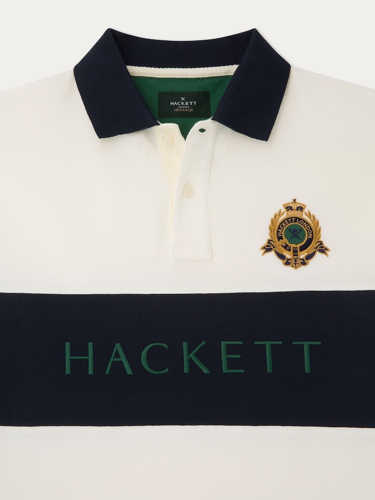 Hackett Men London Short Sleeve 100% Cotton White Polo Shirt - Image 9 of 9