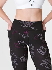 Sweaty Betty Black Tech Floral Print Full Length Aerial Core Workout Leggings - Image 9 of 10
