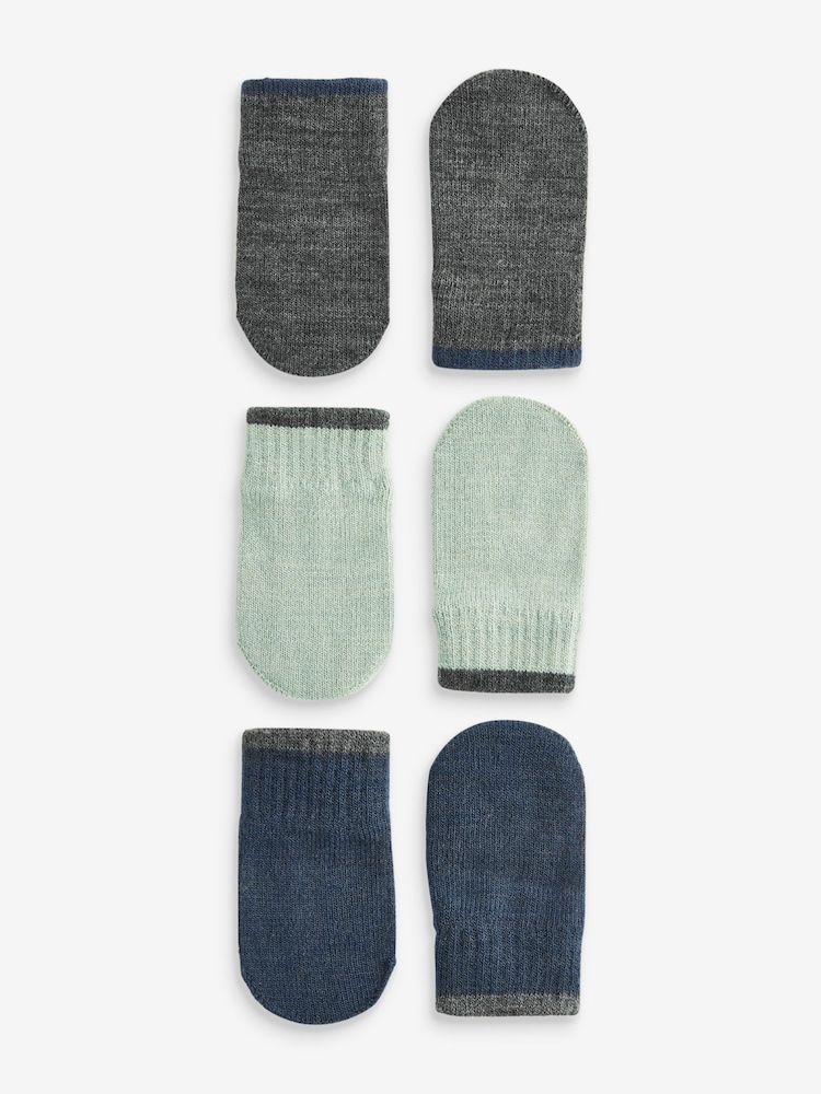 Sage Green, Navy & Charcoal 3 Pair Magic Mittens Set (3mths-6yrs) - Image 1 of 4
