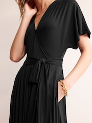 Boden Black Kimono Wrap Jersey Midi Dress - Image 2 of 5