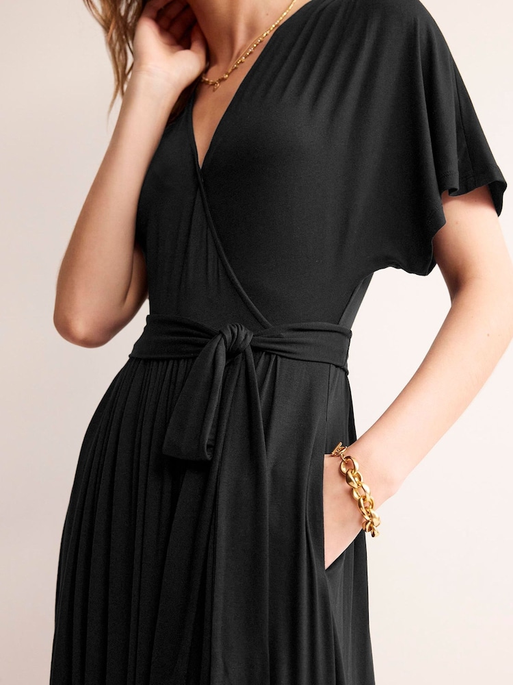 Boden Black Kimono Wrap Jersey Midi Dress - Image 2 of 5