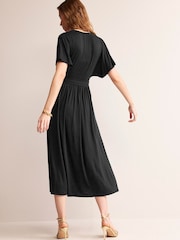 Boden Black Kimono Wrap Jersey Midi Dress - Image 3 of 5