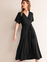 Boden Black Kimono Wrap Jersey Midi Dress - Image 4 of 5