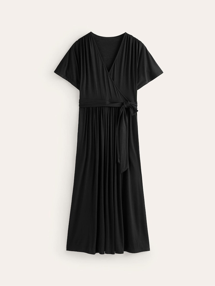 Boden Black Kimono Wrap Jersey Midi Dress - Image 5 of 5 Boden Black Kimono Wrap Jersey Midi Dress - Image 5 of 5