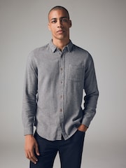 Grey Brushed Texture 100% Cotton Long Sleeve Shirt - Image 1 of 7