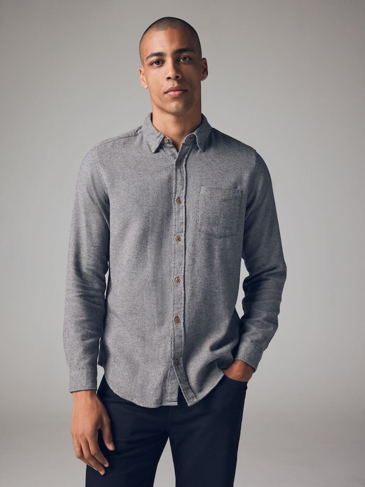 Grey Brushed Texture 100% Cotton Long Sleeve Shirt - Image 1 of 7