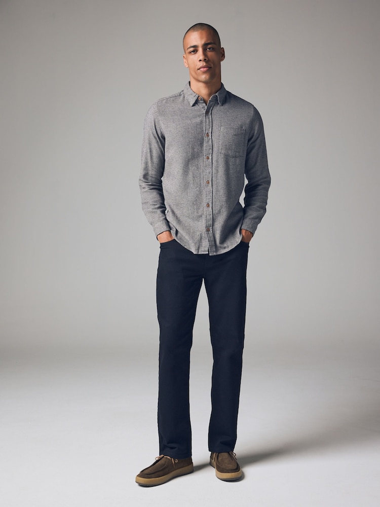 Grey Brushed Texture 100% Cotton Long Sleeve Shirt - Image 2 of 7