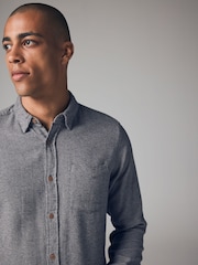 Grey Brushed Texture 100% Cotton Long Sleeve Shirt - Image 4 of 7