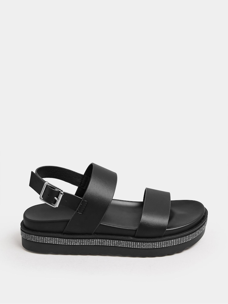 Negro - Sandalias de plataforma plana brillantes en talla extra ancha EEE de Yours Curve - Imagen 2 de 5 Negro - Sandalias de plataforma plana brillantes en talla extra ancha EEE de Yours Curve - Imagen 2 de 5
