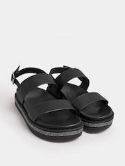 Yours Curve Black Sparkle Flatform Sandals In Extra Wide EEE Fit - Image 3 of 5