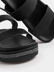 Yours Curve Black Sparkle Flatform Sandals In Extra Wide EEE Fit - Image 4 of 5