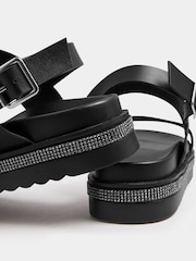 Yours Curve Black Sparkle Flatform Sandals In Extra Wide EEE Fit - Image 5 of 5