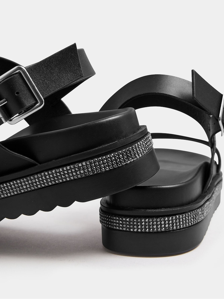 Yours Curve Black Sparkle Flatform Sandals In Extra Wide EEE Fit - Image 5 of 5